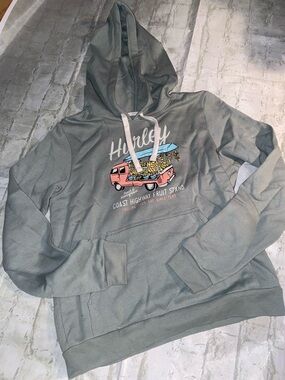 Hurley Sage Green Hoodie with Colorful Fruit Van Graphic